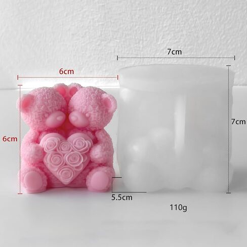 Rose Bear Silicone Candle Mold, Pink Valentine's Day Decorative Bear with Heart Design, DIY Craft Mold in Saudi Arabia