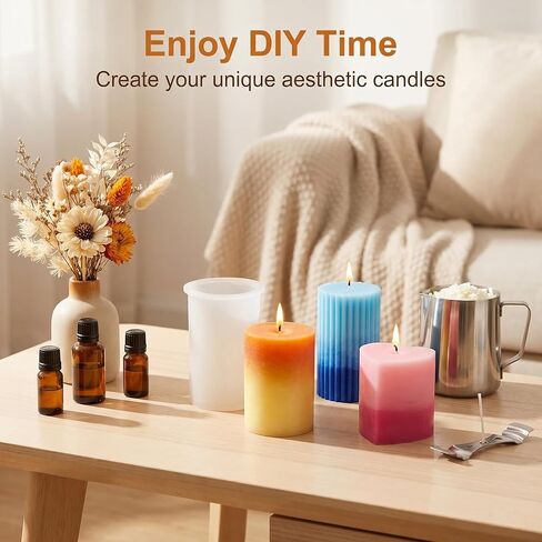 Silicone Candle Molds 8PCS Set, Easy Release Candle Making Kit with Cylinder Square Heart Flower Shapes, Reusable Non-Stick Molds for DIY Soap, Resin, Wax, Polymer Clay, Multiple Sizes for Beginners in Saudi Arabia