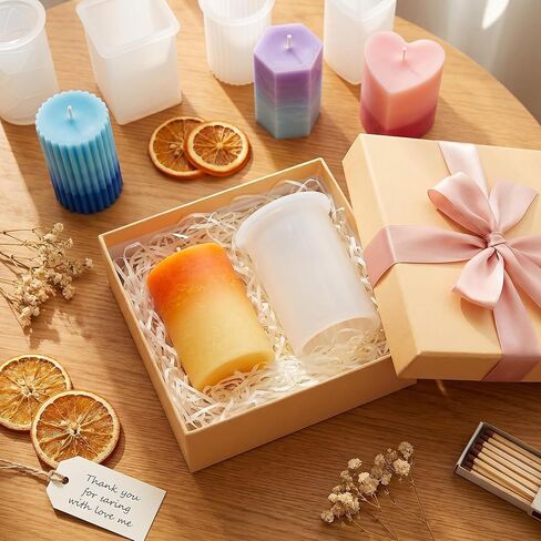 Silicone Candle Molds 8PCS Set, Easy Release Candle Making Kit with Cylinder Square Heart Flower Shapes, Reusable Non-Stick Molds for DIY Soap, Resin, Wax, Polymer Clay, Multiple Sizes for Beginners in Saudi Arabia