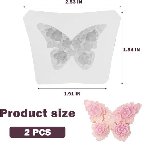 2 Pcs 3D Flower Butterfly Silicone Molds for DIY Crafts, Candle Making, Chocolate, Soap, Resin, and Cake Decorating in Saudi Arabia