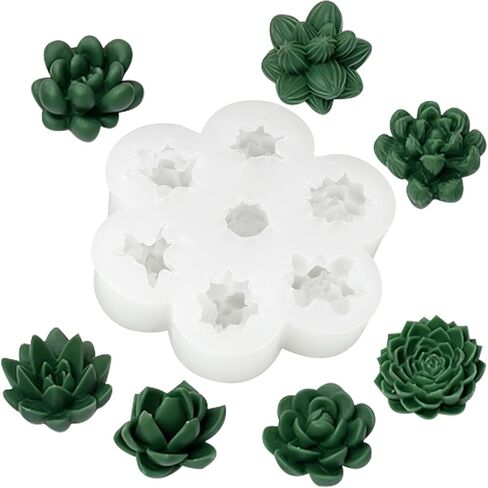 7-Cavity Succulent Mold Succulent Candle Mold Flower Resin Mold Silicone Soap Candle Making Mold for Scented Candles Soaps Cake Making, 1 Pc in Kuwait