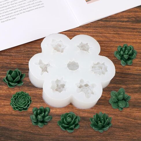 7-Cavity Succulent Mold Succulent Candle Mold Flower Resin Mold Silicone Soap Candle Making Mold for Scented Candles Soaps Cake Making, 1 Pc in Kuwait