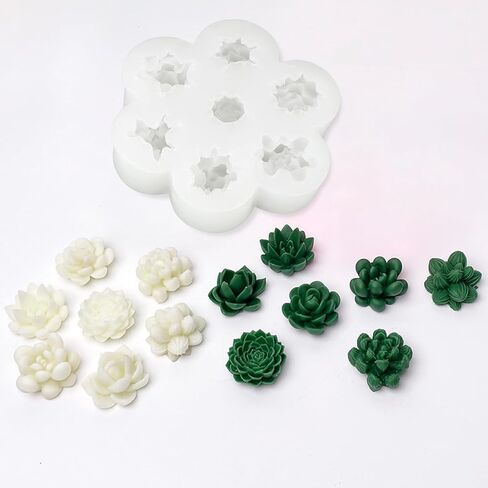7-Cavity Succulent Mold Succulent Candle Mold Flower Resin Mold Silicone Soap Candle Making Mold for Scented Candles Soaps Cake Making, 1 Pc in Kuwait