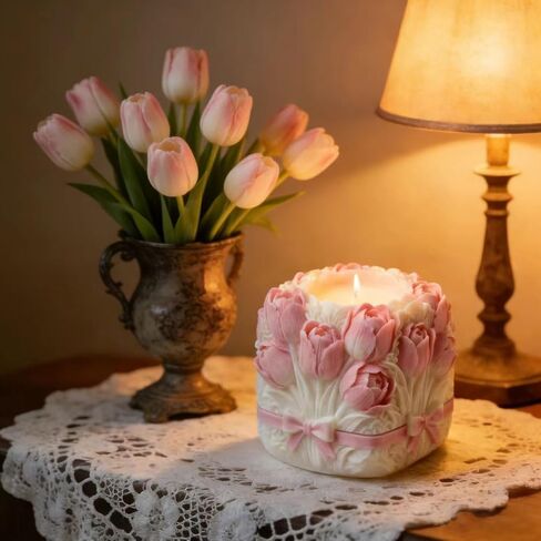 3D Tulip Bouquet Flower Molds Silicone Candle Molds for Candle Making Supplies, Reusable DIY Tulip Flower Silicone Mold for Candle Soap Resin Plaster Crafts Floral Home Decor Festival Handmade Gifts in Saudi Arabia