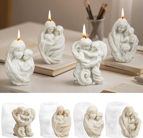 4 PCS Jesus and Maria Angel Candle Mold, Jesus Born Nativity Scene Resin Casting Molds, 3D Silicone Candle Mold for Candle Making Aromatherapy & DIY Resin Craft, Perfect for Home Decoration in Kuwait
