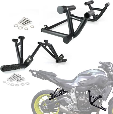 Xitomer Stunt Crash Cage & Subcage متوافق مع FZ-07 MT-07 2014-2024 MT07 FZ07 Stunt Engine Guard & Subcage مع أوتاد القدم، دراجة نارية تحطم شريط سباق السكك الحديدية شريط الطريق السريع، مساند القدمين الخلفية قفص فرعي in Kuwait