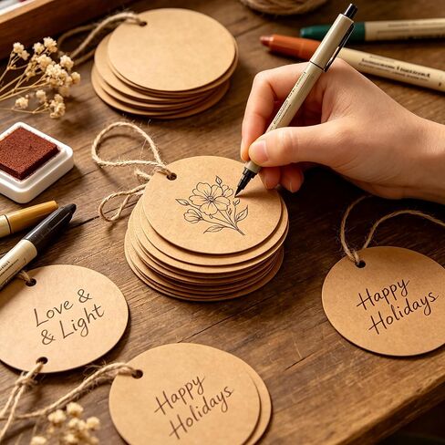 600 Pcs 2 Inch Round Gift Tags, Brown Present Tags Circle with String Attached for Clothing, Packages, DIY Crafts in Kuwait