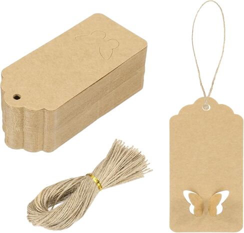 MECCANIXITY 100Pcs Kraft Paper Gift Tags with String, 3.5 x 1.6 Inch Blank Hanging Labels Wave Shape Paper Labels Pink Gift Tags for Price Tags, Christmas, DIY Crafts in Kuwait