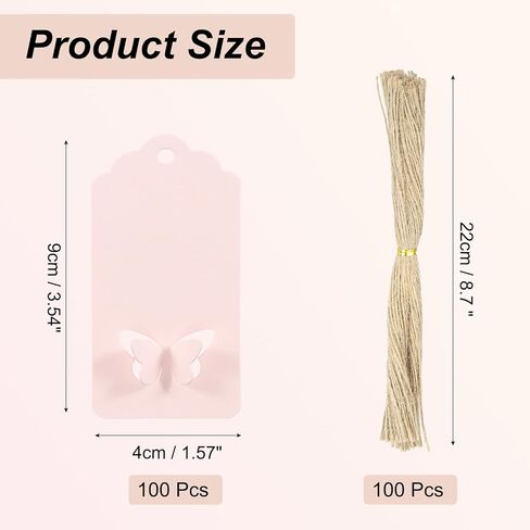 MECCANIXITY 100Pcs Kraft Paper Gift Tags with String, 3.5 x 1.6 Inch Blank Hanging Labels Wave Shape Paper Labels Pink Gift Tags for Price Tags, Christmas, DIY Crafts in Kuwait