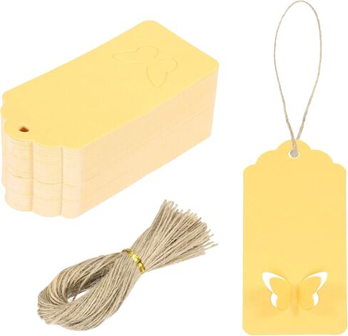 MECCANIXITY 100Pcs Kraft Paper Gift Tags with String, 3.5 x 1.6 Inch Blank Hanging Labels Wave Shape Paper Labels Pink Gift Tags for Price Tags, Christmas, DIY Crafts in Kuwait