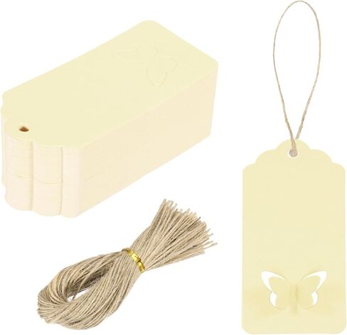 MECCANIXITY 100Pcs Kraft Paper Gift Tags with String, 3.5 x 1.6 Inch Blank Hanging Labels Wave Shape Paper Labels Pink Gift Tags for Price Tags, Christmas, DIY Crafts in Kuwait
