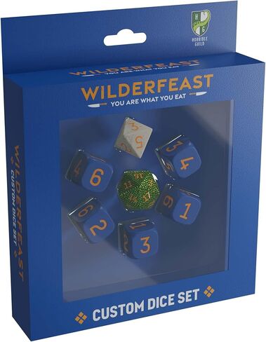 Modiphius Entertainment: Wilderfeast - مجموعة نرد مخصصة - مجموعة قوالب فريدة من نوعها مكونة من 7 قطع، (5X d6، 1x d8،1x d20)، أزرق وأخضر كريمي، ملحق آر بي جي، لعبة لعب الأدوار in Kuwait