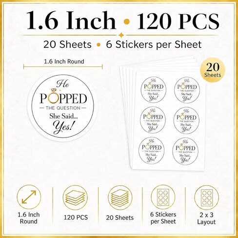 Engagement Wedding Favor Stickers: Perfect for Popcorn Bags/Containers - 120 Pcs 1.6" Round Decals for Envelopes Favors - Bridal Shower Party Decorations Supplies Gift in Saudi Arabia