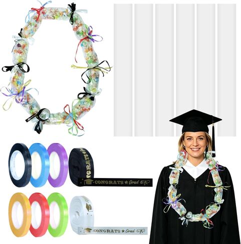 45PCS Graduation Candy Lei Making Kit, Graduation Necklace Making Kit, Graduation Lei Making Kit, Grad Candy Leis Tubing Set with 8 Colors Ribbon Scissors for Graduate Party Supplies in Saudi Arabia