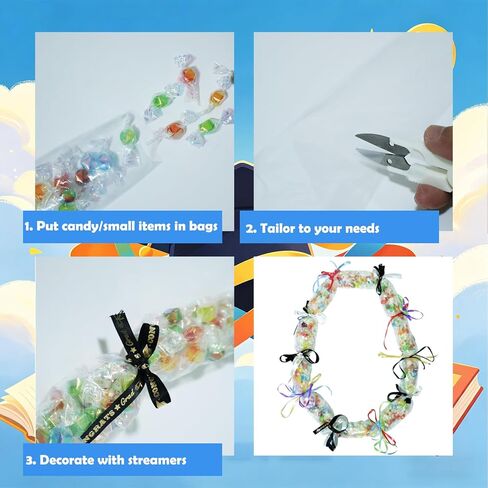 45PCS Graduation Candy Lei Making Kit, Graduation Necklace Making Kit, Graduation Lei Making Kit, Grad Candy Leis Tubing Set with 8 Colors Ribbon Scissors for Graduate Party Supplies in Saudi Arabia