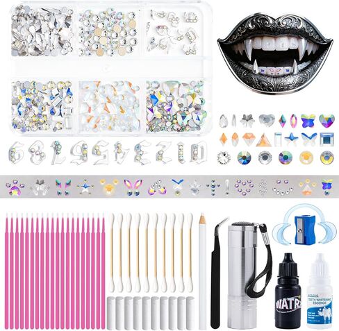 WATRZ 500 pcs Teeth Gem Kit,Tooth Gems Kit for Teeth DIY Crystals Jewel for Girls Y2K Fashionable for Boys Harmless (500) (Silverr) in Saudi Arabia