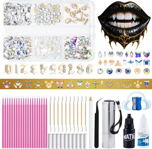 WATRZ 500 pcs Teeth Gem Kit,Tooth Gems Kit for Teeth DIY Crystals Jewel for Girls Y2K Fashionable for Boys Harmless (500) (Silverr) in Saudi Arabia