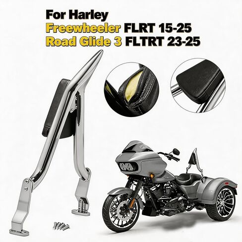 وسادة خلفية لمسند ظهر الركاب من TOFR مقاس 23 بوصة بتصميم مثلث لدراجات Harley Freewheeler FLRT 2015-2025 Road Glide 3 FLTRT 2023 2024 2025 Chrome Sissybar in Kuwait