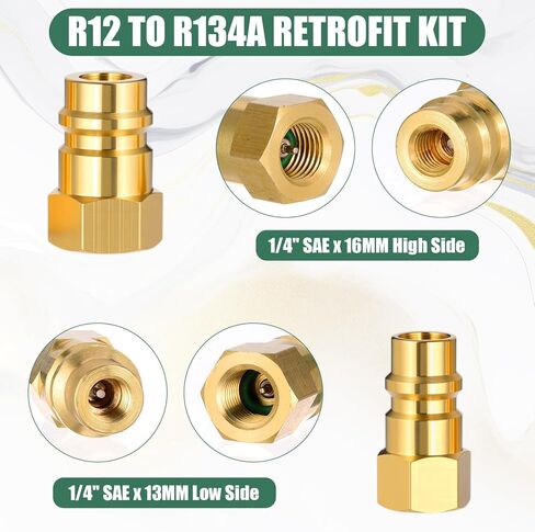 Tujoe 33 جهاز كمبيوتر شخصى R12 إلى R134a R1234yf AC التحديثية طقم محول تحويل A / C، عالية / منخفضة المناسب ميناء التحديثية 1/4 '' إلى 7/16 "20 Unf محول تحويل لنظام التبريد in Kuwait
