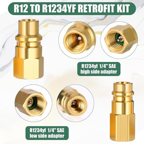 Tujoe 33 جهاز كمبيوتر شخصى R12 إلى R134a R1234yf AC التحديثية طقم محول تحويل A / C، عالية / منخفضة المناسب ميناء التحديثية 1/4 '' إلى 7/16 "20 Unf محول تحويل لنظام التبريد in Kuwait