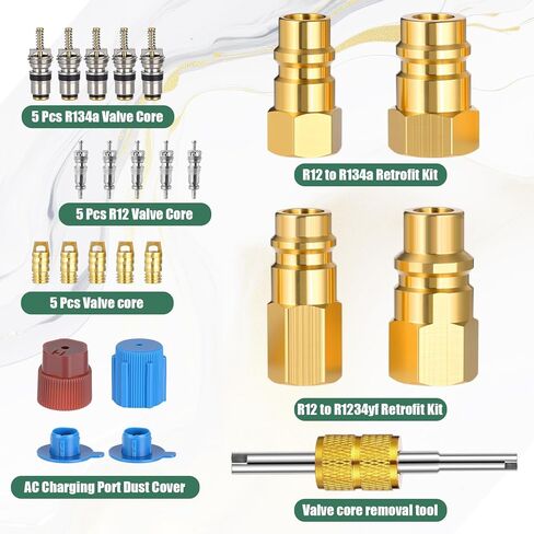 Tujoe 33 جهاز كمبيوتر شخصى R12 إلى R134a R1234yf AC التحديثية طقم محول تحويل A / C، عالية / منخفضة المناسب ميناء التحديثية 1/4 '' إلى 7/16 "20 Unf محول تحويل لنظام التبريد in Kuwait