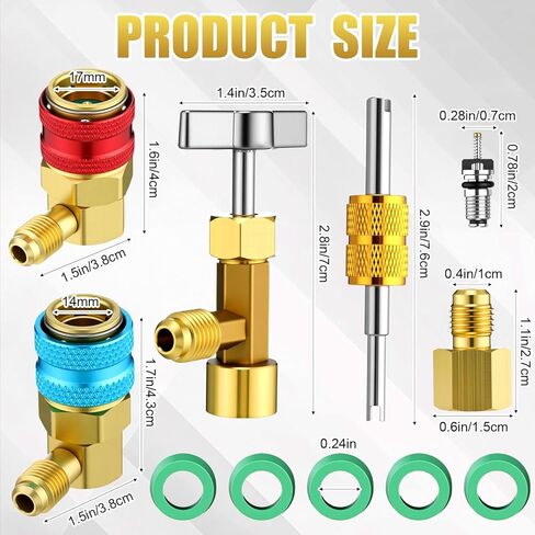 طقم تركيب محول التبريد R134a بما في ذلك صنابير علب الغلق الذاتي/الثقب، قارنات التوصيل السريعة R134a 1/4 بوصة SAE مزيل صمام التوهج الأساسي لمجموعة تحويل خرطوم قياس المكيف المتنوع in Kuwait