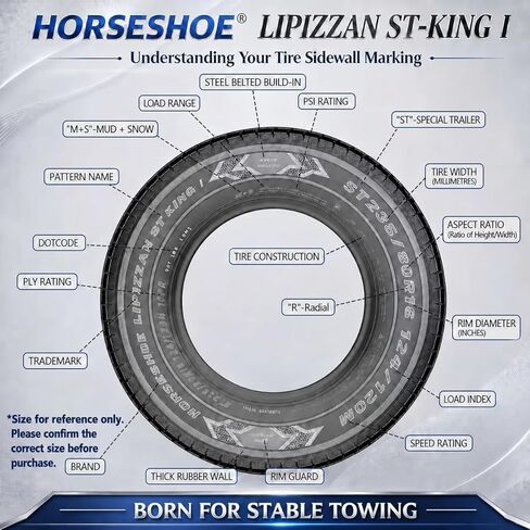 HORSESHOE LIPIZZAN 2 New ST225/75R15 12-Ply ST-KING II إطارات مقطورة LRF ذات حزام فولاذي شعاعي فائقة التحمل مع حافة حماية مميزة على الحائط M 81 ميل في الساعة BSW لجميع التضاريس (ST 225/75R15 12PR) in Kuwait