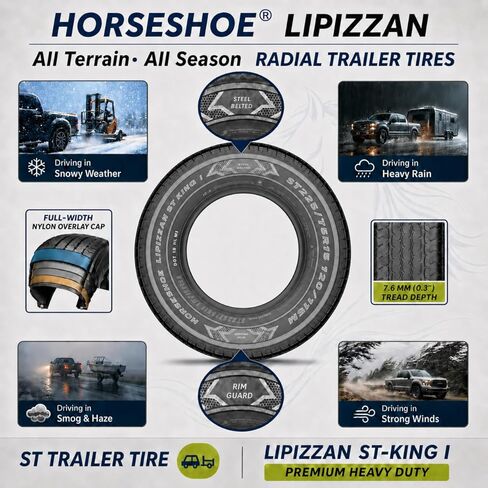 HORSESHOE LIPIZZAN 2 New ST225/75R15 12-Ply ST-KING II إطارات مقطورة LRF ذات حزام فولاذي شعاعي فائقة التحمل مع حافة حماية مميزة على الحائط M 81 ميل في الساعة BSW لجميع التضاريس (ST 225/75R15 12PR) in Kuwait