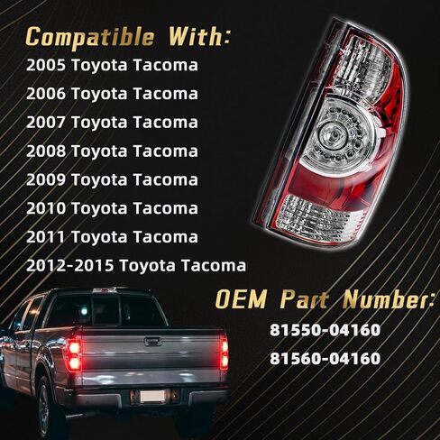 VPIMOZO LED Tail Lights Compatible With 2005-2015 Toyota Tacoma Pickup Driver And Passenger Side Brake Signal Taillight Clear lens w/Bulbs and Harness Replacement 81550-04160 in Saudi Arabia