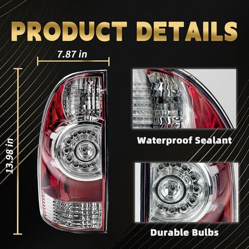 VPIMOZO LED Tail Lights Compatible With 2005-2015 Toyota Tacoma Pickup Driver And Passenger Side Brake Signal Taillight Clear lens w/Bulbs and Harness Replacement 81550-04160 in Saudi Arabia
