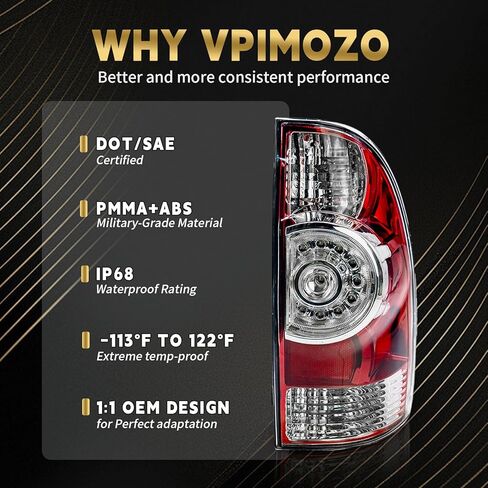 VPIMOZO LED Tail Lights Compatible With 2005-2015 Toyota Tacoma Pickup Driver And Passenger Side Brake Signal Taillight Clear lens w/Bulbs and Harness Replacement 81550-04160 in Saudi Arabia