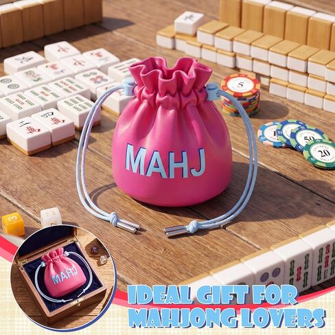 حقيبة Tudomro Mahjong Dice مقاس 4 بوصات من جلد البولي يوريثان، حقيبة صغيرة برباط من Mahjong حقيبة نرد صغيرة للعملات المعدنية ومحفظة لألعاب الطاولة ومجوهرات السفر، مع بطانة مخملية (وردي) in Kuwait