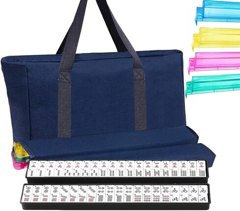 American Mahjong Set, 166 White Tiles with Blue Carrying Bag, Mahjong Tile Set With 4 All-in-One Rack/Pushers, Mahjong Set Complete Western Game, Gift for Mom, Player: Family, Office & Vacation Play in Saudi Arabia