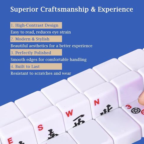 American Mahjong Set, 166 White Tiles with Blue Carrying Bag, Mahjong Tile Set With 4 All-in-One Rack/Pushers, Mahjong Set Complete Western Game, Gift for Mom, Player: Family, Office & Vacation Play in Saudi Arabia
