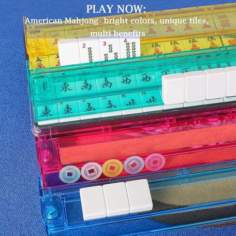 American Mahjong Set, 166 White Tiles with Blue Carrying Bag, Mahjong Tile Set With 4 All-in-One Rack/Pushers, Mahjong Set Complete Western Game, Gift for Mom, Player: Family, Office & Vacation Play in Saudi Arabia