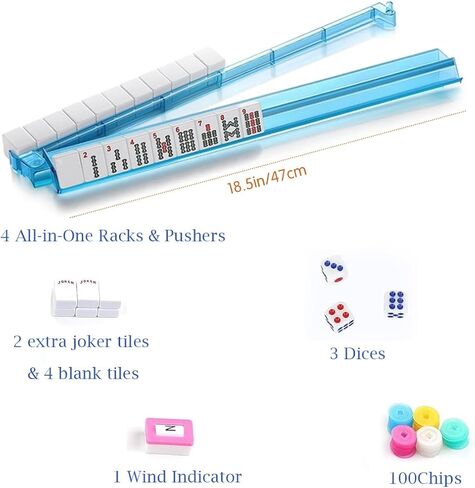 American Mahjong Set, 166 White Tiles with Blue Carrying Bag, Mahjong Tile Set With 4 All-in-One Rack/Pushers, Mahjong Set Complete Western Game, Gift for Mom, Player: Family, Office & Vacation Play in Saudi Arabia