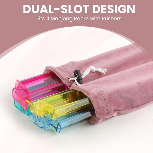 Mahjong Rack Bag, Soft Velvet Dual-Slot Storage Bag for 4 Mahjong Racks with Pushers, Drawstring Carrying Case, Giftable Mahjong Accessory for Women and Mahjong Lovers in Saudi Arabia