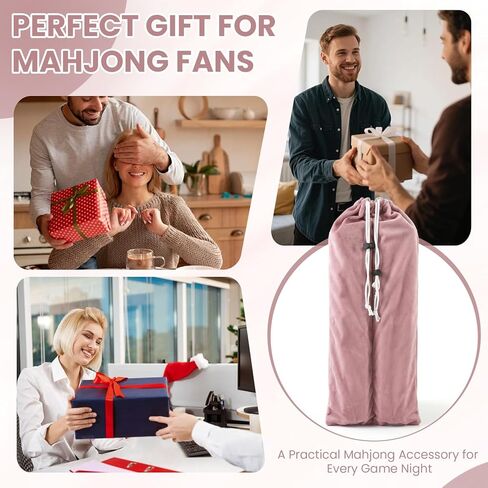 Mahjong Rack Bag, Soft Velvet Dual-Slot Storage Bag for 4 Mahjong Racks with Pushers, Drawstring Carrying Case, Giftable Mahjong Accessory for Women and Mahjong Lovers in Saudi Arabia