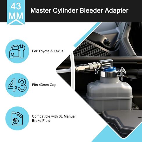 43mm Brake Bleeder Adapter Compatible with Toyota and Lexus, Aluminum Master Cylinder Cap for Brake Bleeder Kit & Pressure Bleeding System, Secure Seal Brake Service Tool for Auto Maintenance in Saudi Arabia