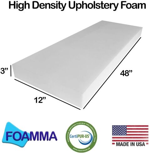 Foamma 3" x 12" x 48" Upholstery Foam High Density Foam (Chair Cushion Square Foam for Dinning Chairs, Wheelchair Seat Cushion Replacement) in Kuwait