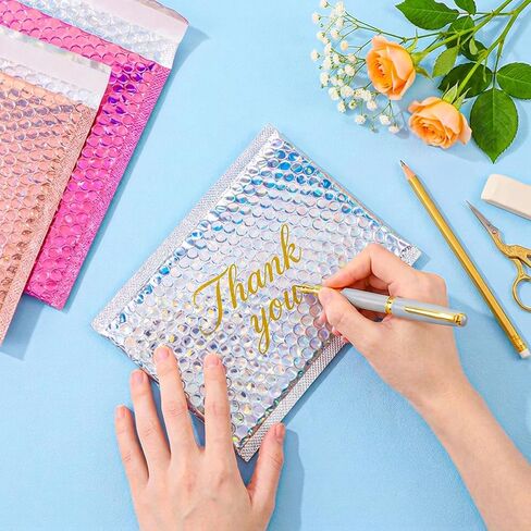 60 Pcs Small Bubble Mailers Cute Holographic Padded Envelopes, 6 x 9.5 Inch Self Seal Waterproof Shipping Bags for Jewelry Makeup Accessories Small Business (Silver Pink Rose Pink) in Kuwait