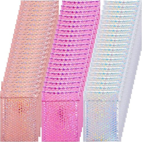 60 Pcs Small Bubble Mailers Cute Holographic Padded Envelopes, 6 x 9.5 Inch Self Seal Waterproof Shipping Bags for Jewelry Makeup Accessories Small Business (Silver Pink Rose Pink) in Kuwait