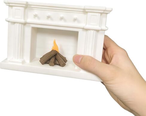 1:12 Scale Miniature Dollhouse Fireplace Set with Animated LED Fire Light, 3-Arm Candelabra & Tools – Realistic Decorative Fireplace for Dollhouse Lovers in Saudi Arabia