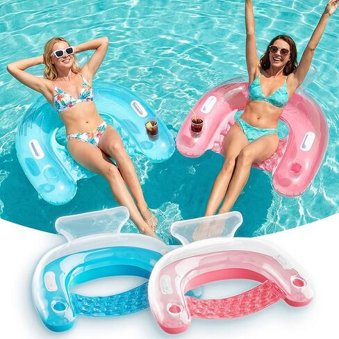 HLDIRECT Inflatable Pool Floats Adult, Floating Pool Chair with Cup Holders for Swimming Pool, Water Chair Pool Lounger with Handles & Ergonomic Headrest for Party Summer Water Fun in Saudi Arabia