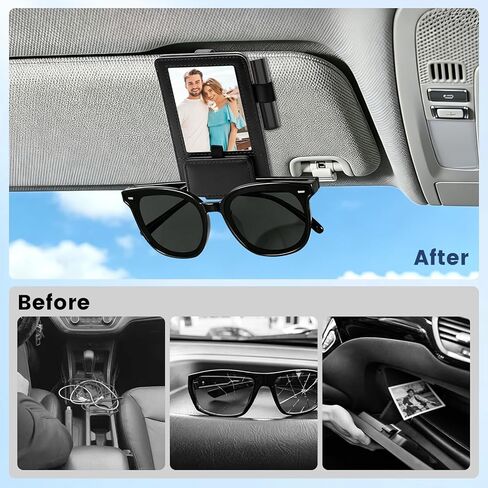 3 in 1 Sunglass & Photo Holder for Car, Car Visor Sunglasses Holder Clip, Sunglass Holder with Strong Magnetism in Kuwait