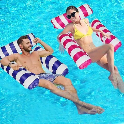 2 Pack Swimming Pool Inflatable Pool Floats Portable Floating Chair Bed for Travel 4-in-1 Pool Hammock with Bottom Mesh 3 Tubes Inflatable Hammock for Adults, in Saudi Arabia