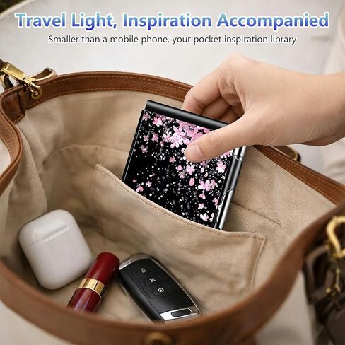 DIGTIALL Metal Pocket Notebook with Pen and Refillable Paper, Small Notebook, Metal Flip Memo Pad Holder, Mini Notepad for Tradie Notes, Pocket Notebook Cover,Cherry Blossoms Glittery in Saudi Arabia