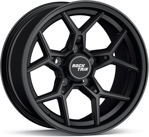 RockTrix RT105 17 inch Wheel Compatible with Jeep Wrangler YJ TJ 5x4.5 5x114.3 Bolt Pattern 17x9 (-12mm Offset, 4.5in Backspace) 71.5mm Bore, Black Wheel, Also fits Cherokee XJ Grand Cherokee ZJ in Kuwait