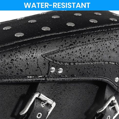 Pair of Motorcycle Saddlebags with Studded Rivet Design, 30L Large Capacity Water-Resistant PU Leather Bags, Quick-Release with Braided Straps in Saudi Arabia