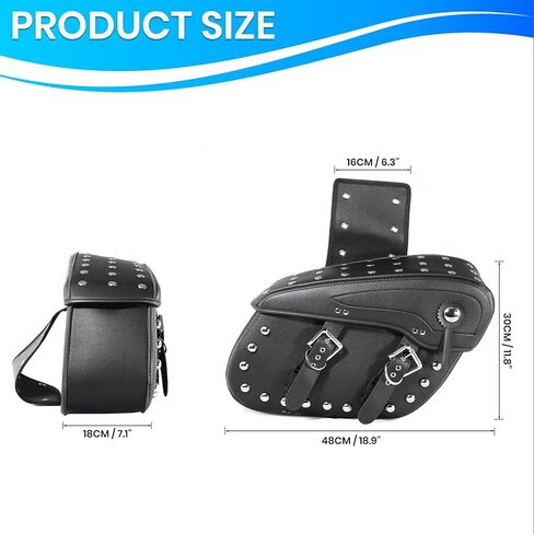 Pair of Motorcycle Saddlebags with Studded Rivet Design, 30L Large Capacity Water-Resistant PU Leather Bags, Quick-Release with Braided Straps in Saudi Arabia
